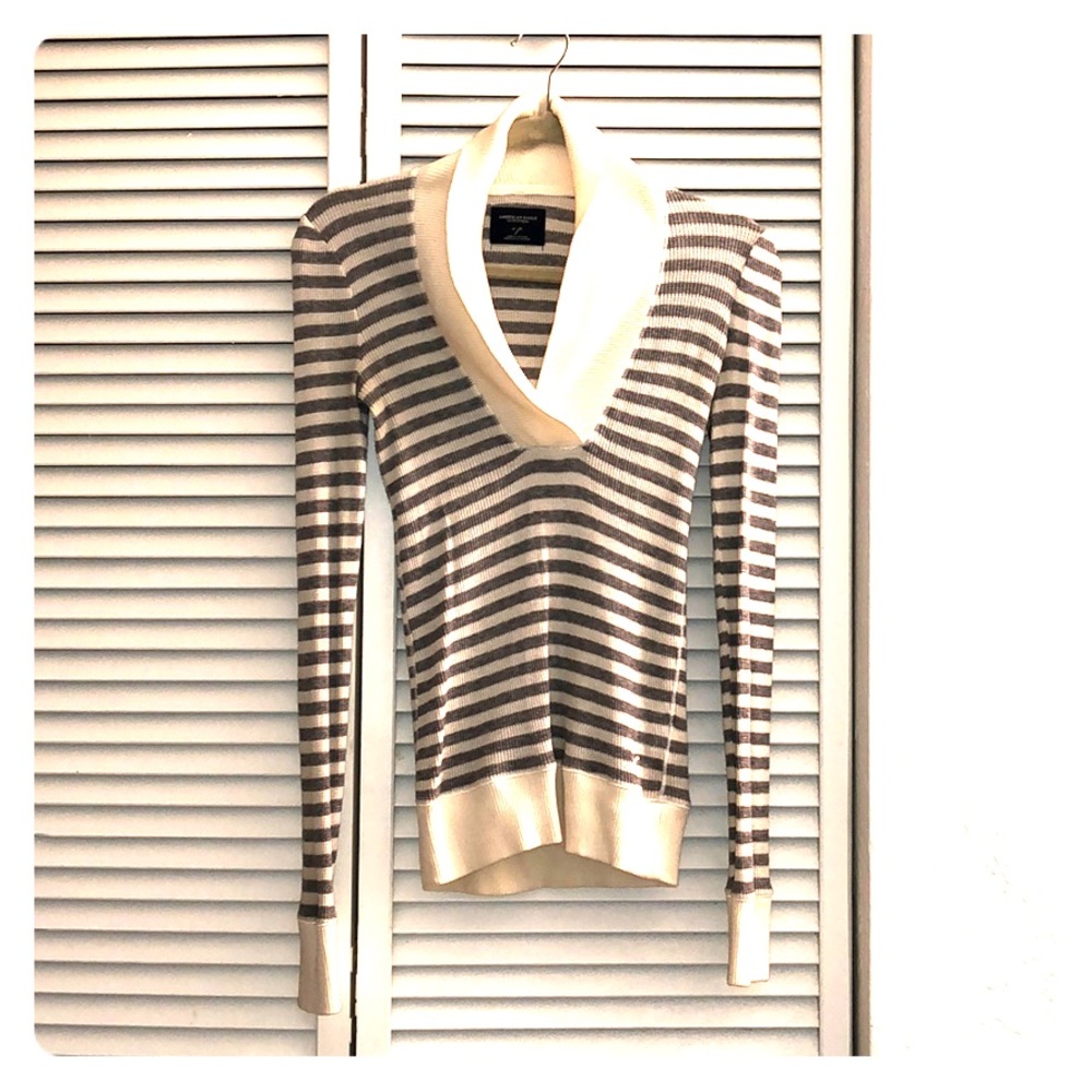 Grey/white striped sweater